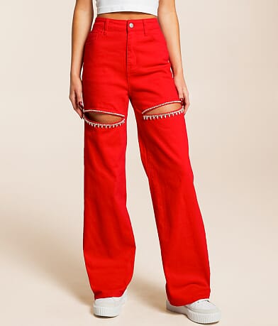 Blue B Ultra High Rise Wide Leg Rhinestone Stretch Jean front view