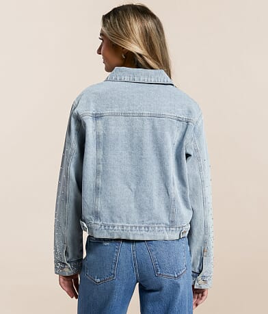 Blue B Rhinestone Studded Denim Jacket back view