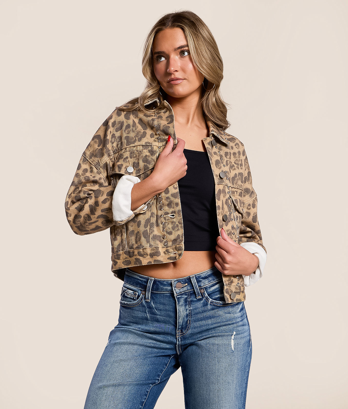 c.e ジージャン Blue B Studded Cheetah Denim Jacket - Women's Coats