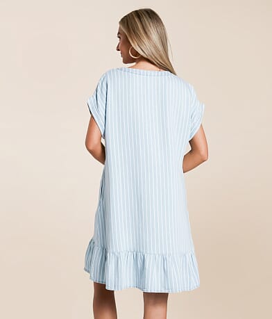 Blu Pepper Striped Chambray Dress back view