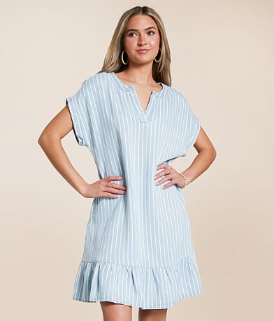 Blu Pepper Striped Chambray Dress full right side view
