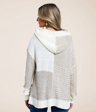 Blu Pepper Color Block Hooded Cardigan Sweater BACK