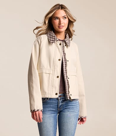 Plaid Trim Denim Jacket