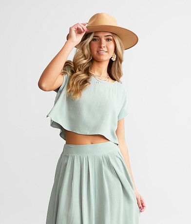 Blu Pepper Woven Cropped Top front view