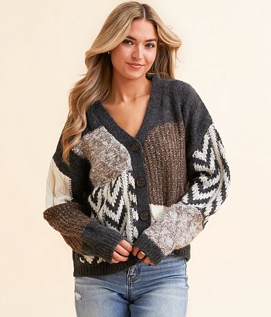 Blu Pepper Cable Knit Cardigan Sweater front view