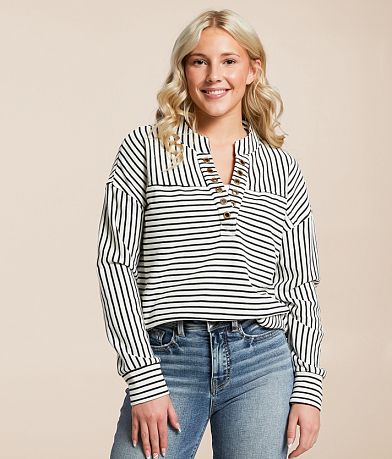 Blu Pepper Striped Pullover front view