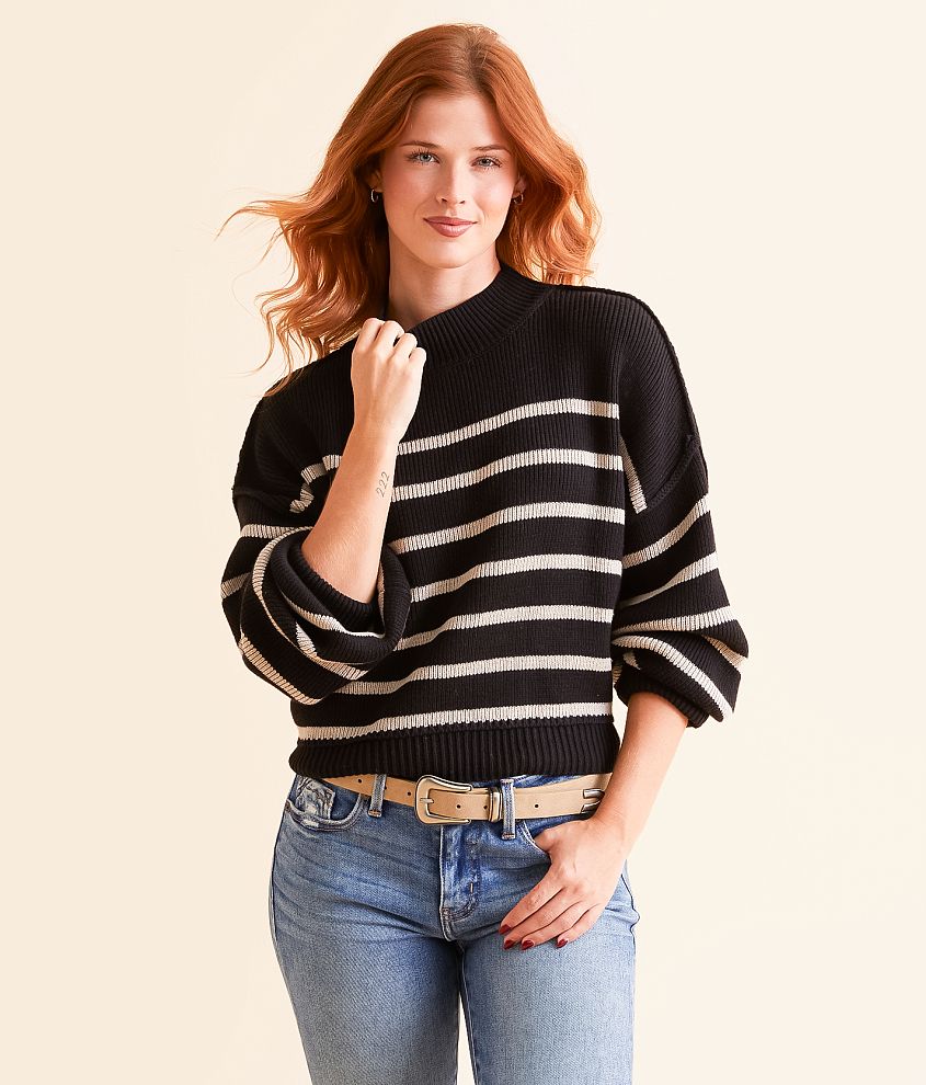 Blu Pepper Stripe Cropped Sweater front view