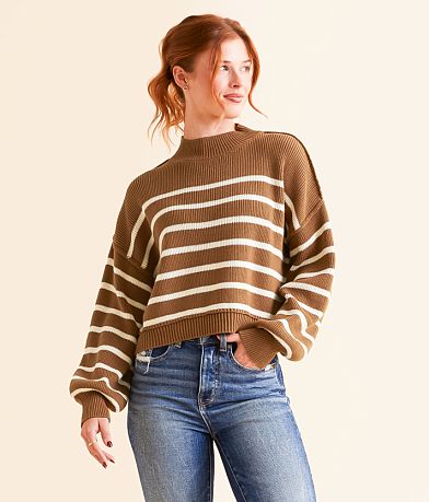 Blu Pepper Stripe Cropped Sweater front view
