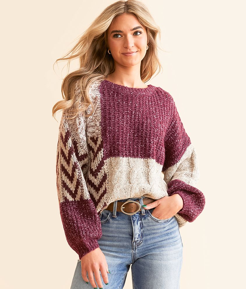 Blu Pepper Keyhole Back Tie Sweater - Women's Sweaters in Wine Multi ...