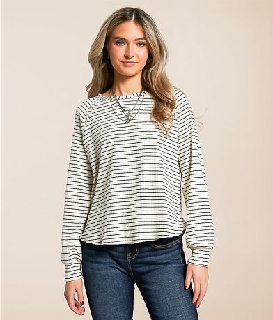 Blu Pepper Raw Edge Ribbed Top front view