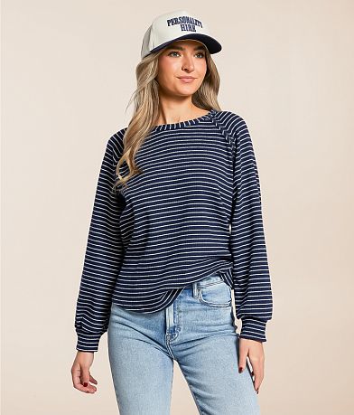 Blu Pepper Raw Edge Ribbed Top front view