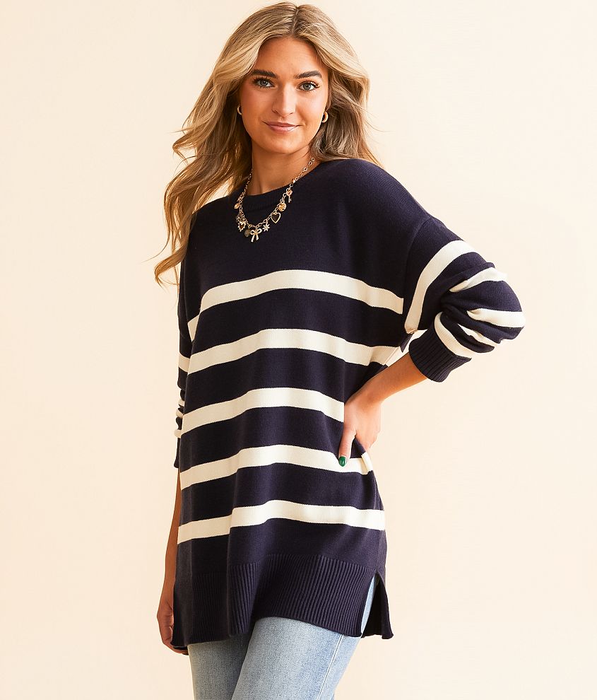 Blu Pepper Striped Sweater front view