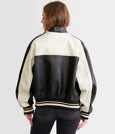Blu Pepper Faux Leather Color Block Jacket BACK