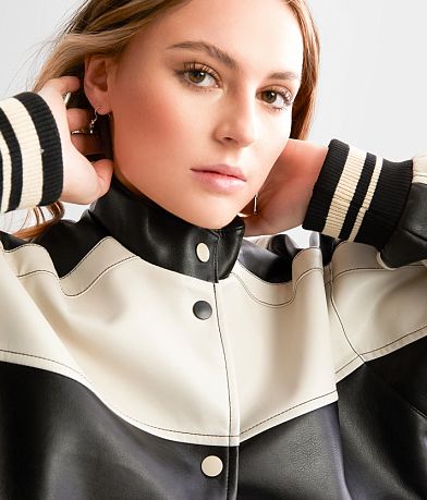 Blu Pepper Faux Leather Color Block Jacket MISC_DETAIL_1