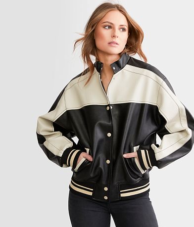 Blu Pepper Faux Leather Color Block Jacket FULL_RIGHT_SIDE