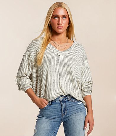 Blu Pepper Raw Edge Striped Top front view