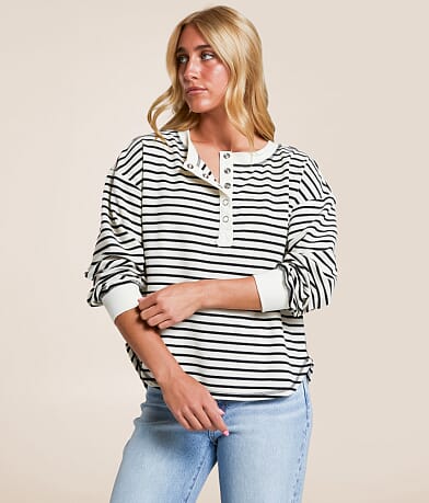 Blu Pepper Striped Henley front view