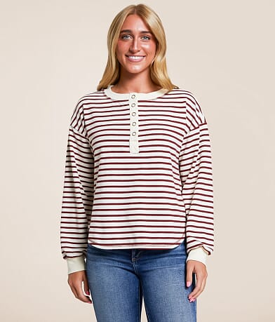 Blu Pepper Striped Henley front view