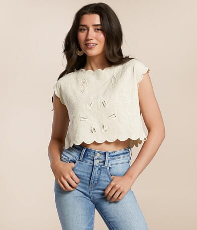 Blu Pepper Embroidered Linen Tank Top front view