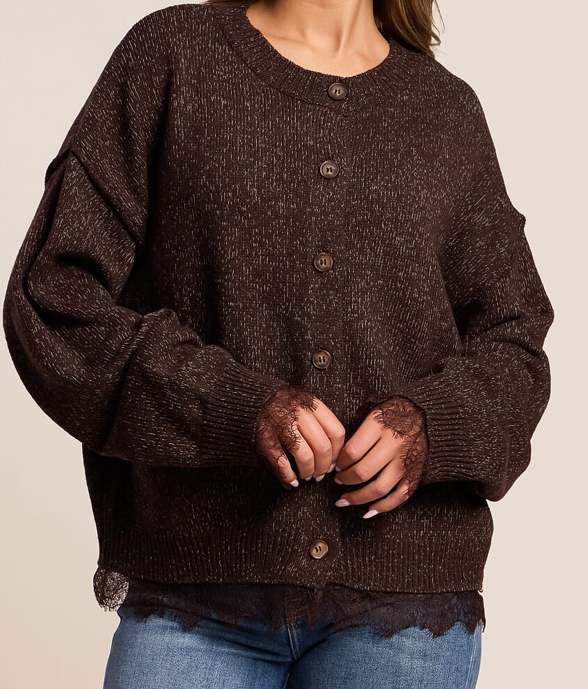 Lace Trim Cardigan Sweater