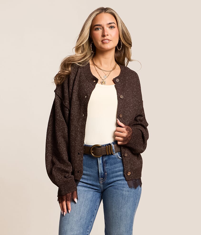 Lace Trim Cardigan Sweater
