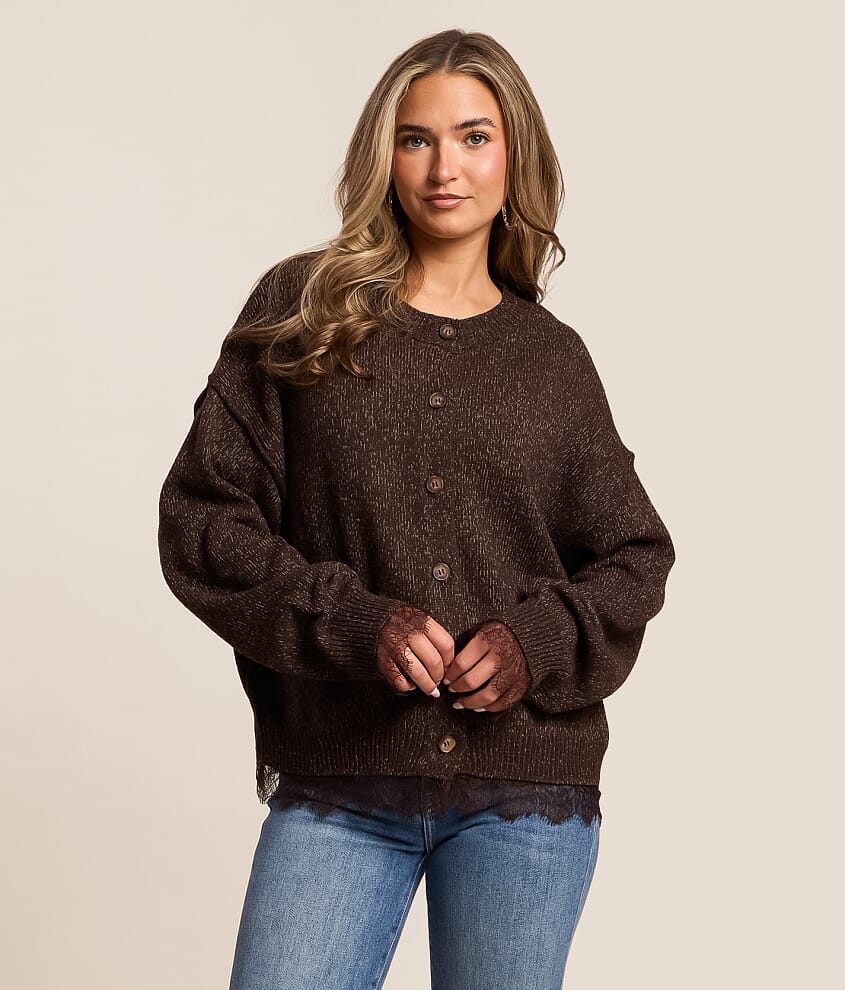 Lace Trim Cardigan Sweater