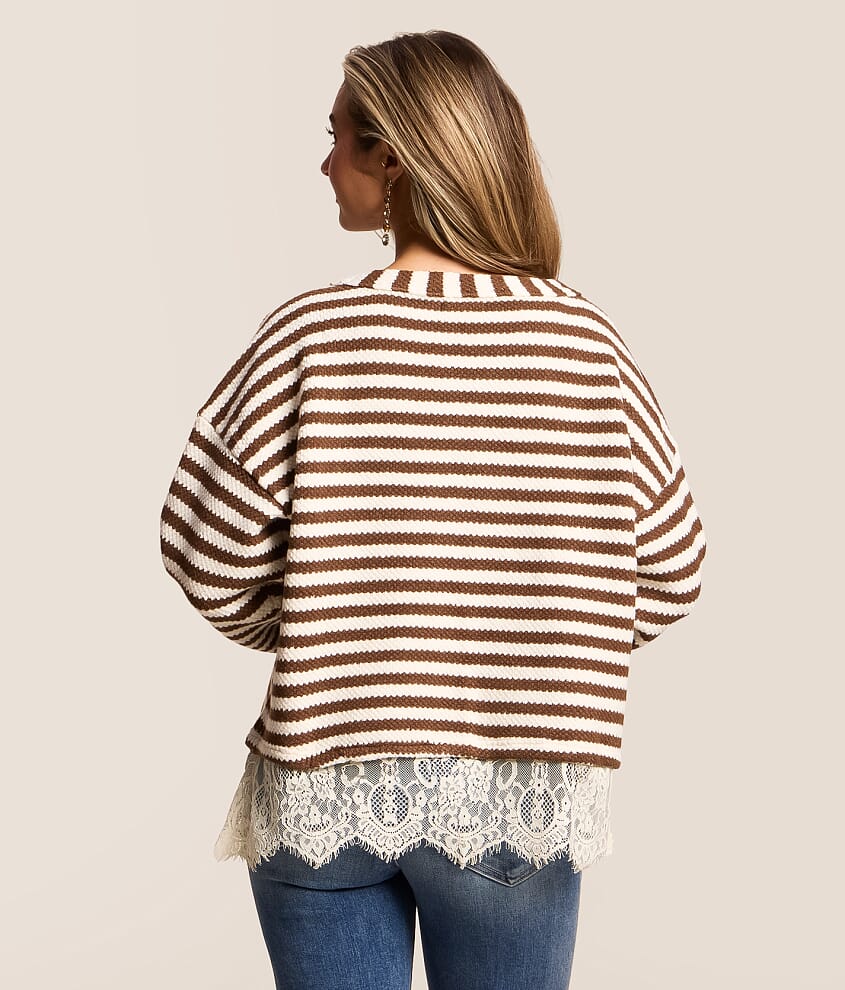 Striped Lace Trim Sweater