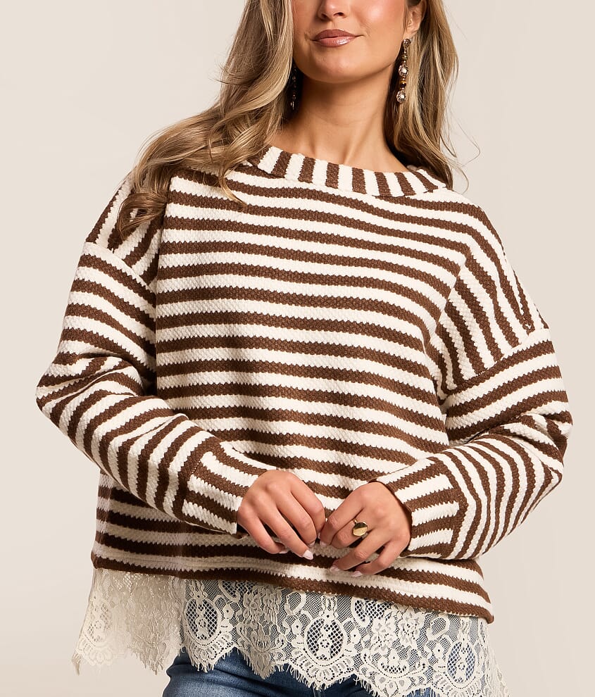 Striped Lace Trim Sweater