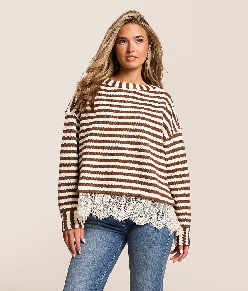 Striped Lace Trim Sweater