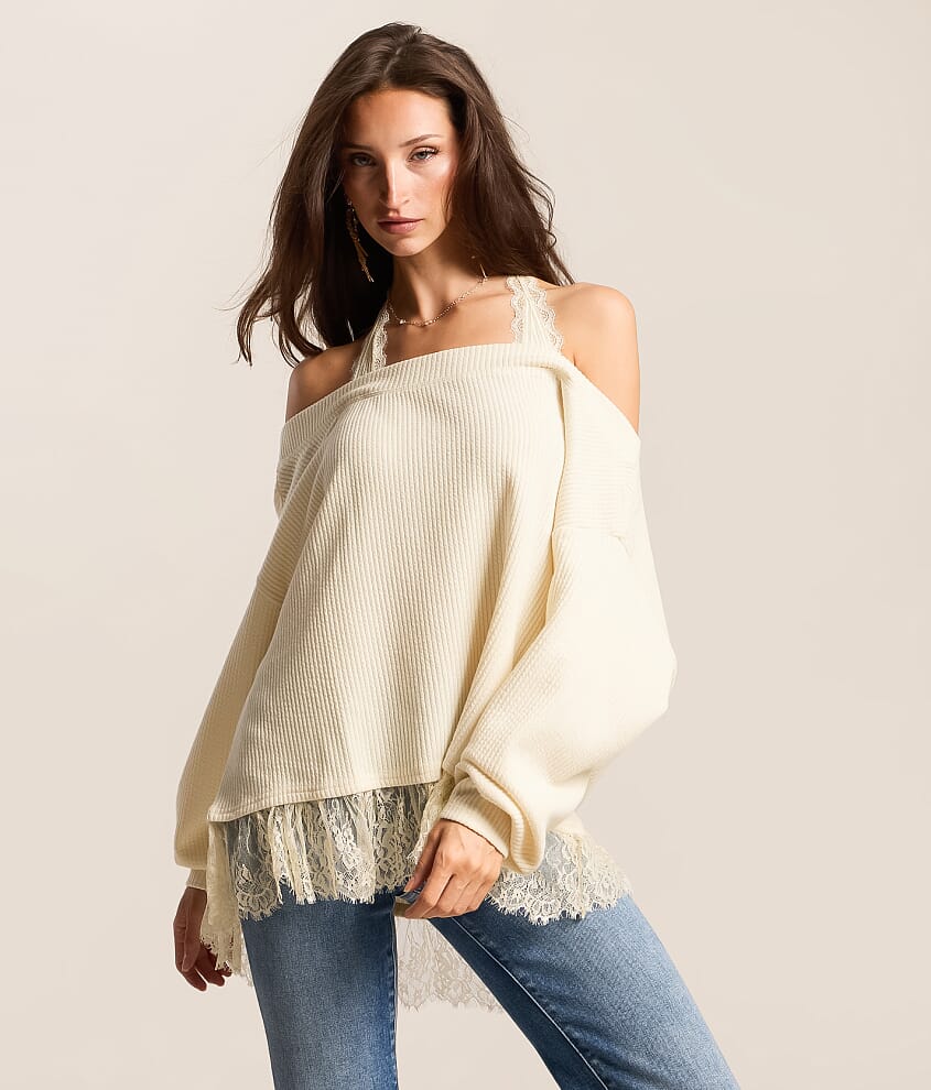 Oversized Lace Trim Sweater