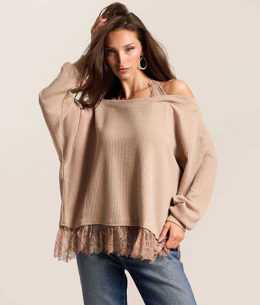 Oversized Lace Trim Sweater