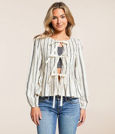 Blu Pepper Striped Peplum Top front view