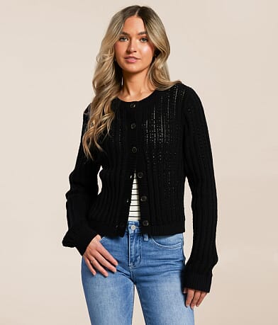 Blu Pepper Ribbed Cardigan Sweater front view