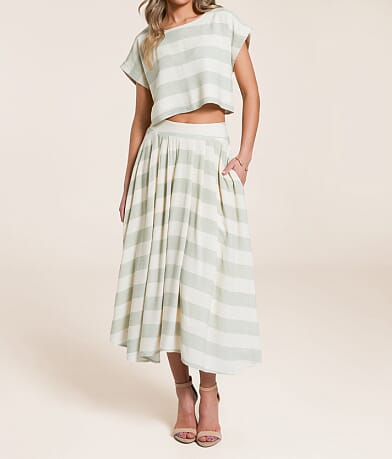 Blu Pepper Striped Midi Skirt front view