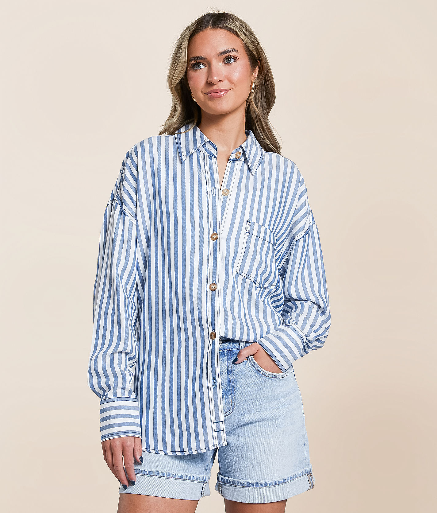 Blu Pepper Striped Shirt - Women's Shirts & Blouses in Blue White