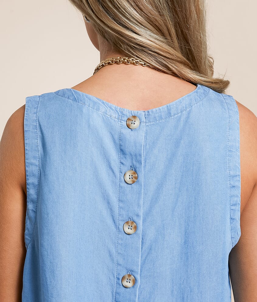 Back Button Chambray Tank Top