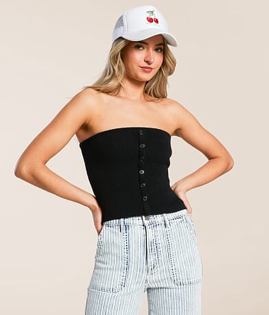 Blu Pepper Textured Knit Tube Top front view