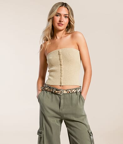Blu Pepper Textured Knit Tube Top front view