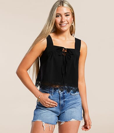 Blu Pepper Lace Trim Tank Top front view