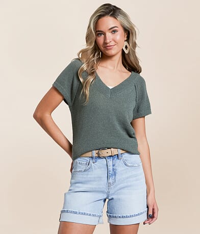Blu Pepper Exposed Seam Sweater front view