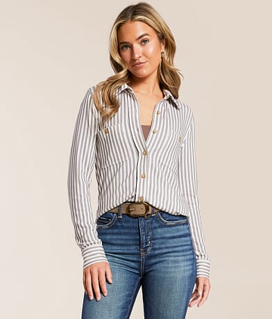 Blu Pepper Striped Knit Shirt front view