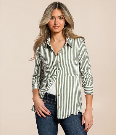 Blu Pepper Striped Knit Shirt front view