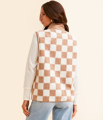 Blu Pepper Checkered Sherpa Vest back view
