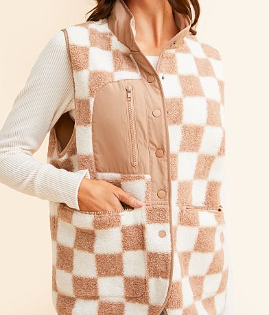 Blu Pepper Checkered Sherpa Vest misc detail 1 view