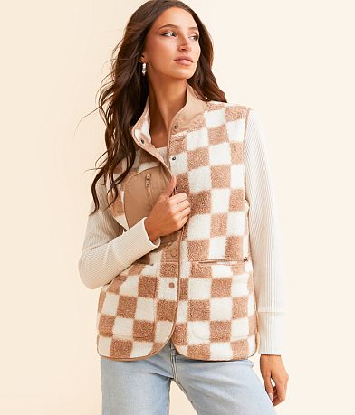 Blu Pepper Checkered Sherpa Vest front view