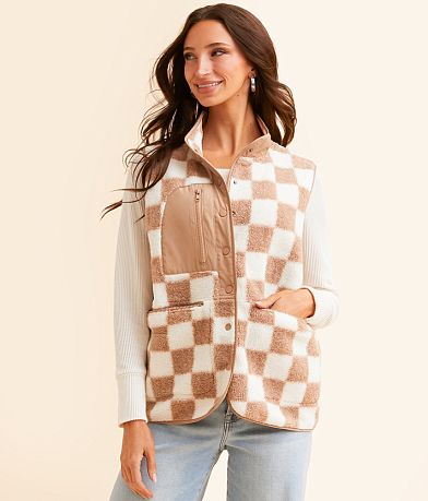 Blu Pepper Checkered Sherpa Vest full right side view