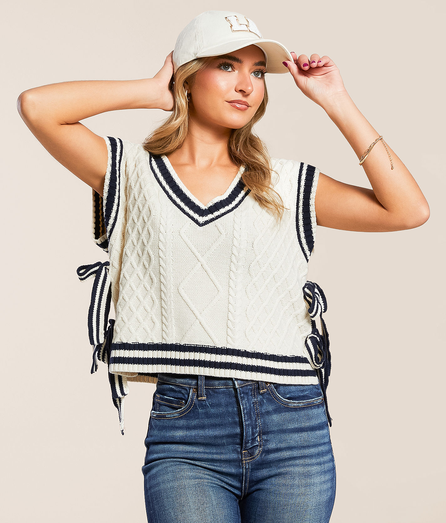 【BAON】[unisex] Kurine Stripe Over Knit Wrap London - Cotton stripe sweater