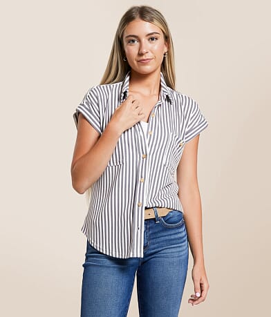 Blu Pepper Striped Knit Shirt front view