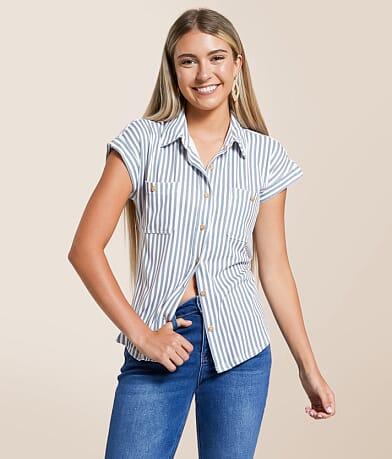 Blu Pepper Striped Knit Shirt front view