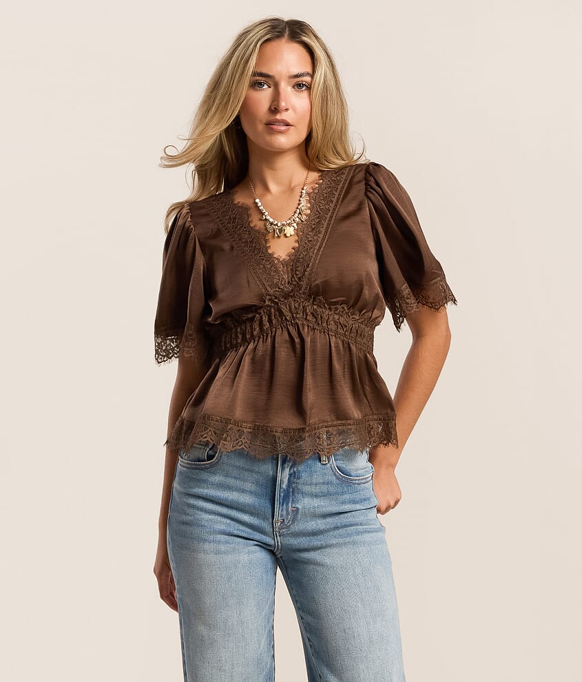 Satin Eyelash Lace Trim Top